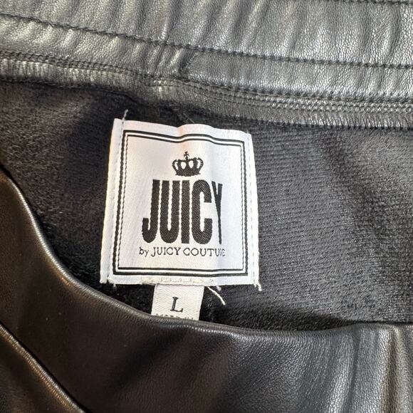 NWT Juicy Couture Faux Leather Black Joggers Elastic Waist Large Sporty Casual - Picture 9 of 12